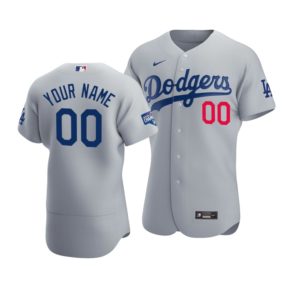 Men's Los Angeles Dodgers Grey ACTIVE PLAYER 2020 World Series Champions Home Patch Stitched Jersey